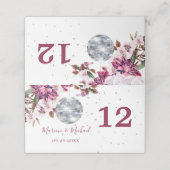 Burgundy Disco Floral Wedding Table Number Plaatskaartje (Buitenkant ongevouwen)
