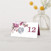 Burgundy Disco Floral Wedding Table Number Plaatskaartje (Achterkant)