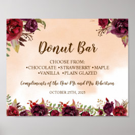 Burgundy Donut Bar Bruiloft Feest Bruidspaar Bord Poster
