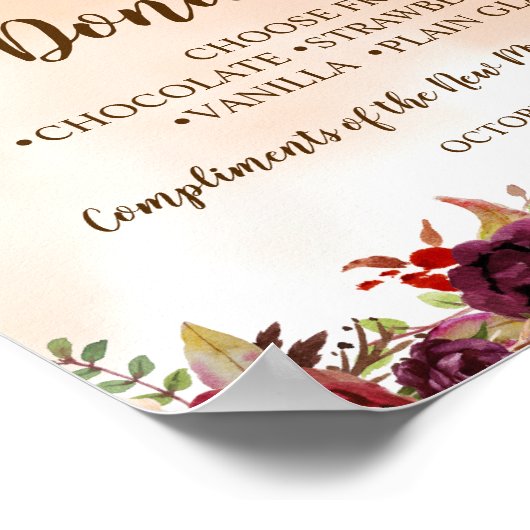 Burgundy Donut Bar Bruiloftsfeest Bruidspaar Bord Poster (Hoek)