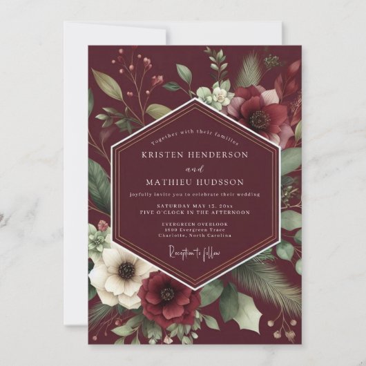 Burgundy Dramatic Anemone Wedding Kaart (Voorkant)