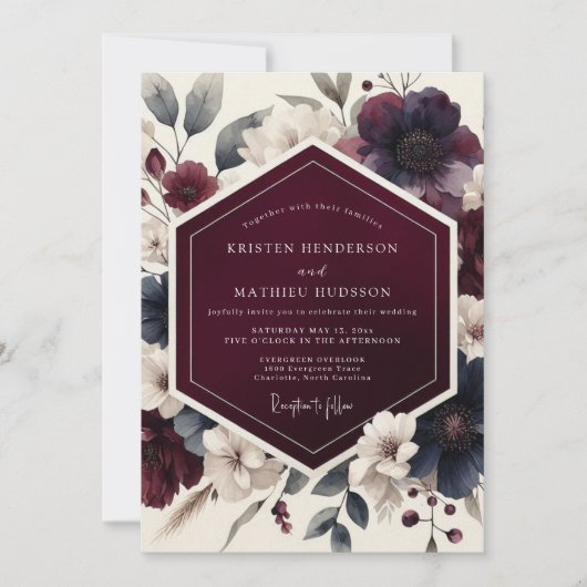 Burgundy Dramatic Autumnal Wedding Kaart (Voorkant)