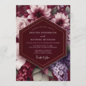 Burgundy Dramatic Botanical Wedding Kaart (Voorkant)