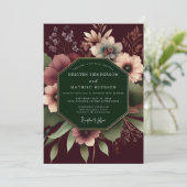 Burgundy Dramatic Floral Wedding Kaart (Staand voorkant)