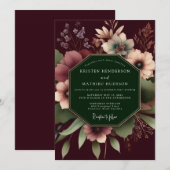 Burgundy Dramatic Floral Wedding Kaart (Voorkant / Achterkant)