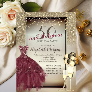 Burgundy Dress,Ballons,50th Birthday Party Kaart