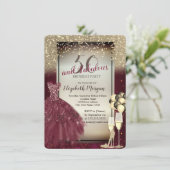 Burgundy Dress, Ballons, Gold 50th Birthday Kaart (Staand voorkant)