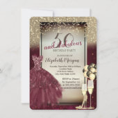 Burgundy Dress, Ballons, Gold 50th Birthday Kaart (Voorkant)