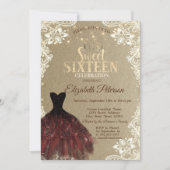 Burgundy Dress,Lights,Lace Kraft Sweet 16 Party Kaart (Voorkant)