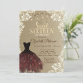 Burgundy Dress,Lights,Lace Kraft Sweet 16 Party Kaart (Staand voorkant)