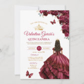 Burgundy Dress Quinceañera 15 Anos Flowers Gold Kaart (Voorkant)