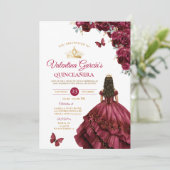 Burgundy Dress Quinceañera 15 Anos Flowers Gold Kaart (Staand voorkant)
