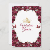 Burgundy Dress Quinceañera 15 Anos Flowers Gold Kaart (Achterkant)