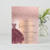 Burgundy Dress Roos Gold Ombre Quinceañera Kaart (Staand voorkant)