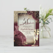 Burgundy Dress, Rozen, ballonnen, Gold 50th Birthd Kaart (Staand voorkant)