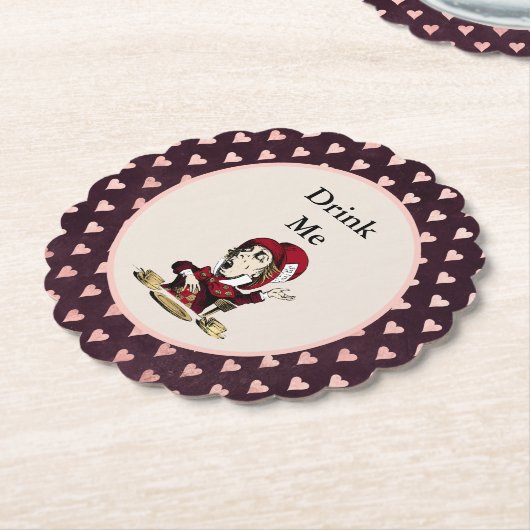 Burgundy Drink me Mad Hatter Alice in Wonderland Kartonnen Onderzetters (Gekanteld)