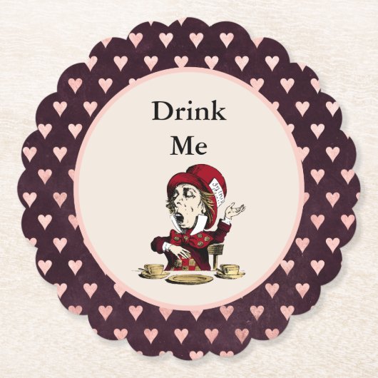 Burgundy Drink me Mad Hatter Alice in Wonderland Kartonnen Onderzetters (Voorkant)