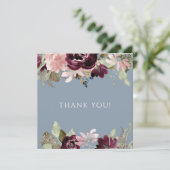 Burgundy Dusty Blue Elegant Floral Weddenschap Dan Kaart (Staand voorkant)