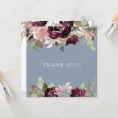 Burgundy Dusty Blue Elegant Floral Weddenschap Dan Kaart (Voorkant / Achterkant in situ)