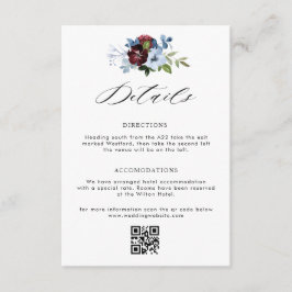 burgundy dusty blue floral bruiloft informatiekaartje