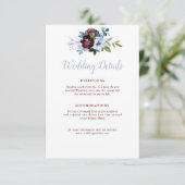 burgundy dusty blue floral bruiloft informatiekaartje (Staand voorkant)