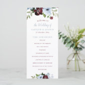 burgundy dusty blue floral bruiloft programmakaart (Staand voorkant)
