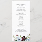 burgundy dusty blue floral bruiloft programmakaart (Achterkant)