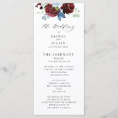 burgundy dusty blue floral bruiloft programmakaart (Voorkant)