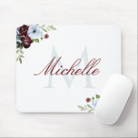 burgundy dusty blue floral monogram muismat<br><div class="desc">waterverf burgundy dusty blue floral monogram met een tekenfilm en witte strepen .</div>