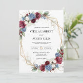 Burgundy Dusty Blue Geometric Digital Invitation Kaart (Staand voorkant)