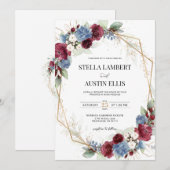 Burgundy Dusty Blue Geometric Digital Invitation Kaart (Voorkant / Achterkant)