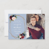 burgundy dusty blue geometric save the date card (Voorkant)