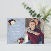 burgundy dusty blue geometric save the date card (Staand voorkant)