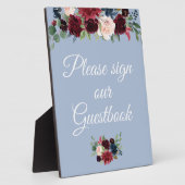 burgundy dusty blue guestbook - bruiloft fotoplaat (Zijkant)