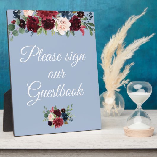 burgundy dusty blue guestbook - bruiloft fotoplaat (Zijkant)