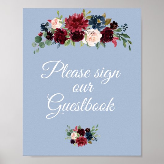 burgundy dusty blue guestbook - bruiloft poster (Voorkant)