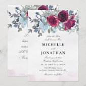 Burgundy Dusty Blue Roos Floral Christelijk bruilo Kaart (Voorkant / Achterkant)