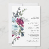 Burgundy Dusty Blue Roos Floral Christelijk bruilo Kaart (Voorkant)