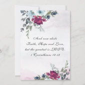 Burgundy Dusty Blue Roos Garden Christelijk bruilo Kaart (Achterkant)