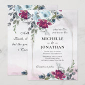 Burgundy Dusty Blue Roos Garden Christelijk bruilo Kaart (Voorkant / Achterkant)