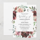 Burgundy & Dusty Blush Pink 5 Floral Kaart (Voorkant / Achterkant)