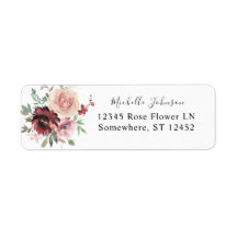Burgundy & Dusty Blush Pink 5Floral Return Address