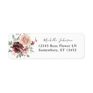 Burgundy & Dusty Blush Pink 5Floral Return Address Etiket