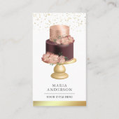 Burgundy Dusty Pink Floral Cake Pastry Chef Bakery Visitekaartje (Voorkant)