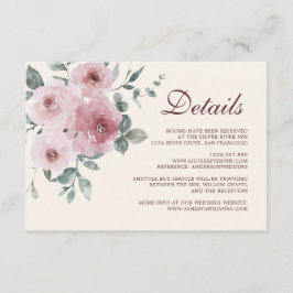 Burgundy Dusty Pink Floral Wedding Details Enclosu Informatiekaartje