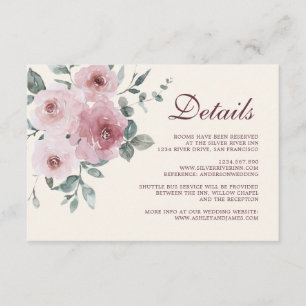 Burgundy Dusty Pink Floral Wedding Details Enclosu Informatiekaartje