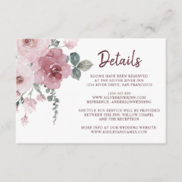 Burgundy Dusty Pink Floral Wedding Details Enclosu Informatiekaartje