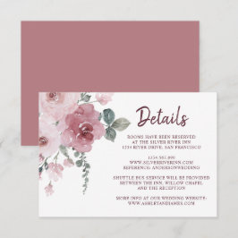 Burgundy Dusty Pink Floral Wedding Details Informatiekaartje