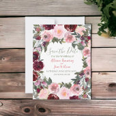 Burgundy Dusty Pink Rose Waterverf bespaart datum Save The Date