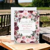 Burgundy Dusty Pink Rose Waterverf bespaart datum Save The Date